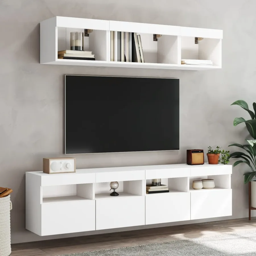 Meubles TV muraux avec lumières LED 2 pcs blanc 80x30x40 cm - 6
