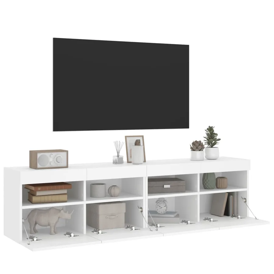 Meubles TV muraux avec lumières LED 2 pcs blanc 80x30x40 cm - 7