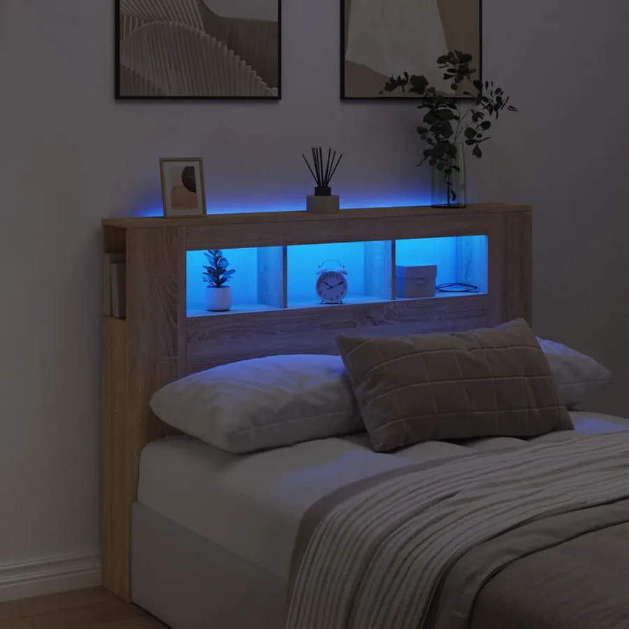 Tête de lit à LED chêne sonoma 140x18,5x103,5cm bois ingénierie