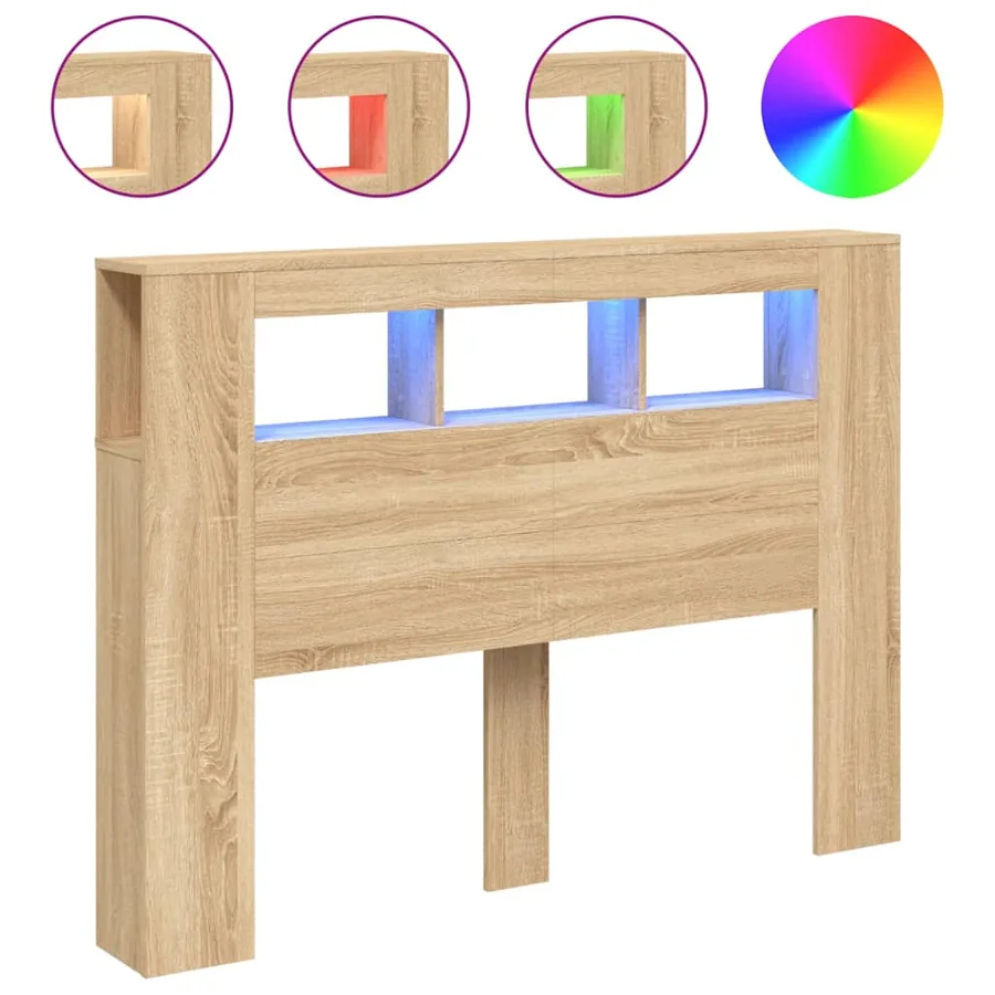 Tête de lit à LED chêne sonoma 140x18,5x103,5cm bois ingénierie - 2