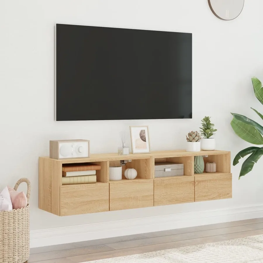 Meubles TV muraux 2 pcs chêne sonoma 60x30x30cm bois ingénierie - 3