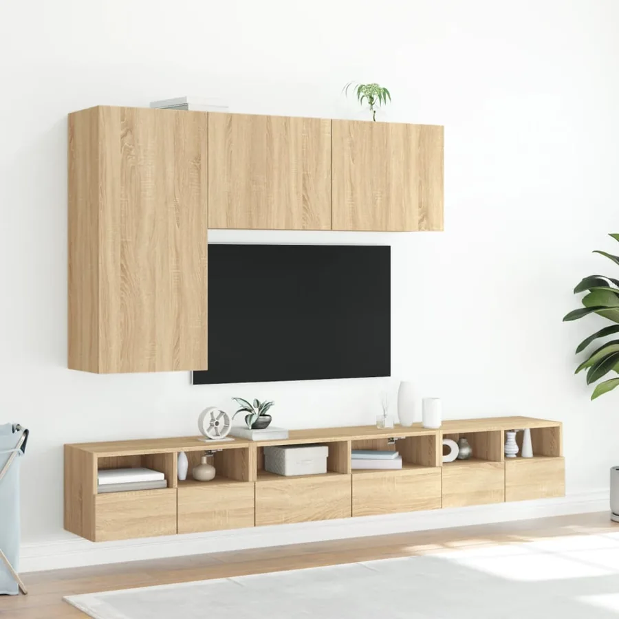 Meubles TV muraux 2 pcs chêne sonoma 60x30x30cm bois ingénierie - 4