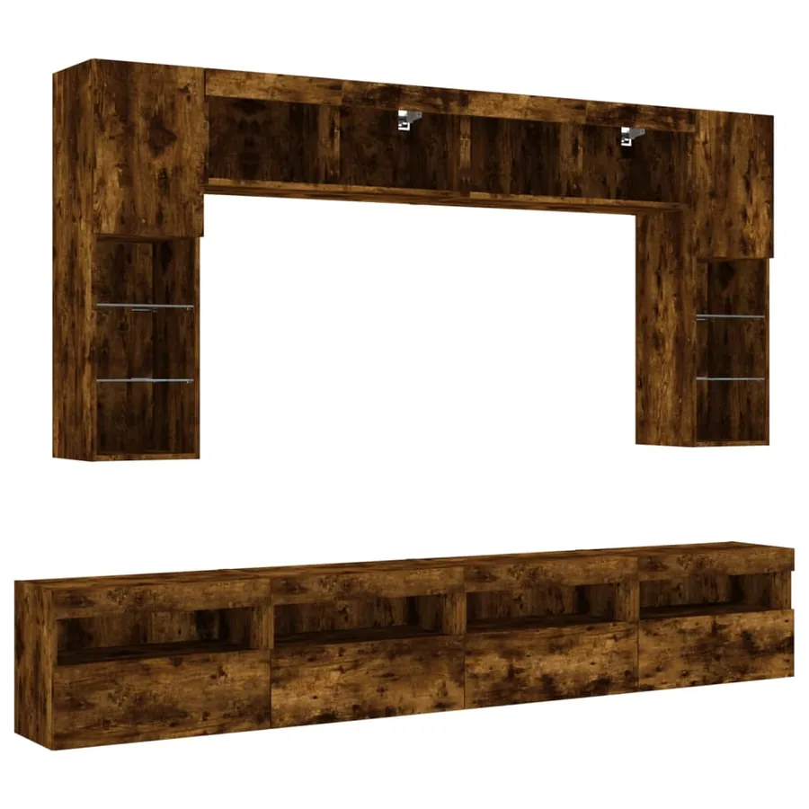 Ensemble de meubles TV muraux 8 pcs et lumières LED chêne fumé - 3