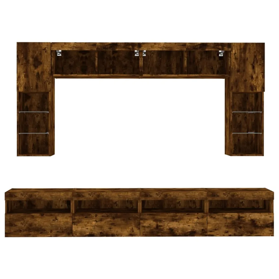 Ensemble de meubles TV muraux 8 pcs et lumières LED chêne fumé - 7