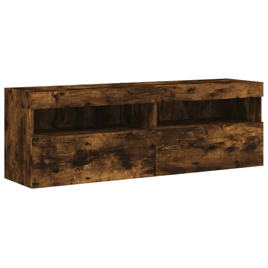 Ensemble de meubles TV muraux 8 pcs et lumières LED chêne fumé - 9