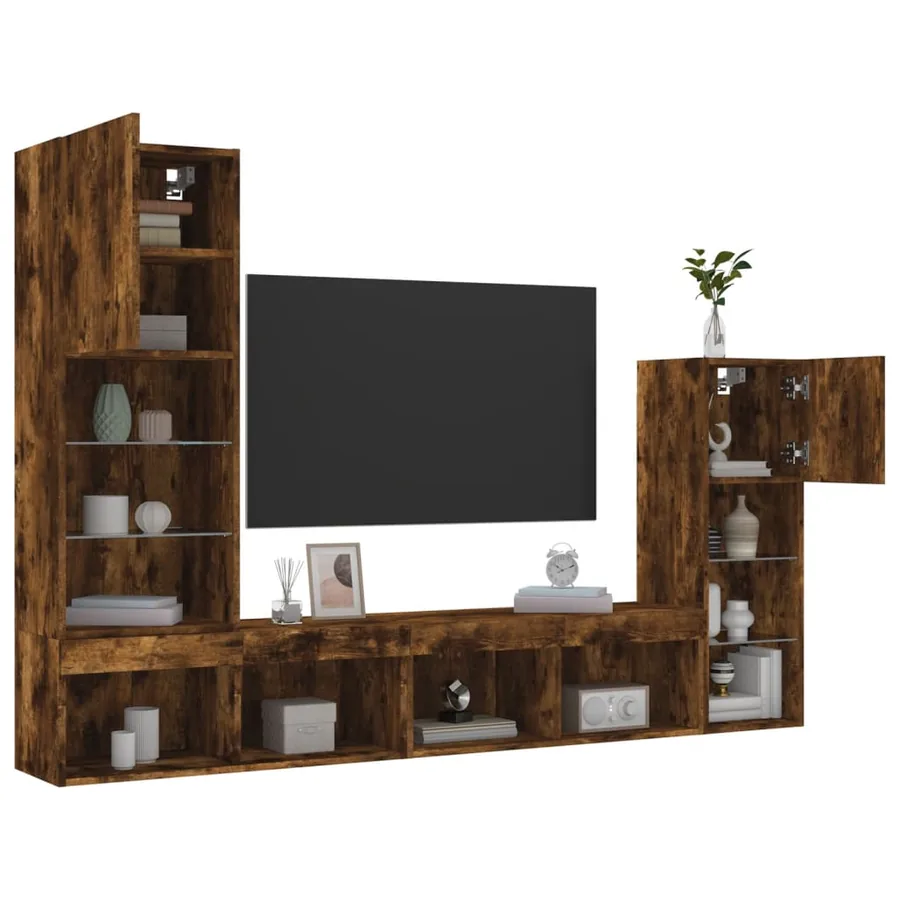 Unités murales TV avec LED 4 pcs chêne fumé bois d'ingénierie - 5