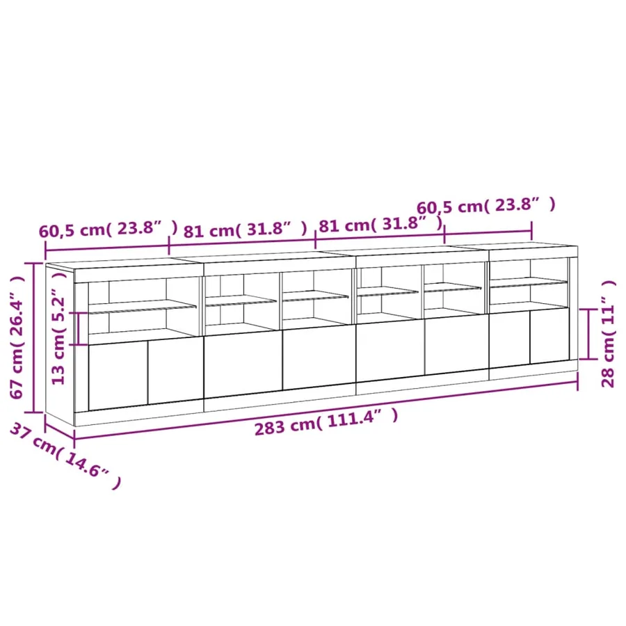 Buffet avec lumières LED chêne sonoma 283x37x67 cm - 18