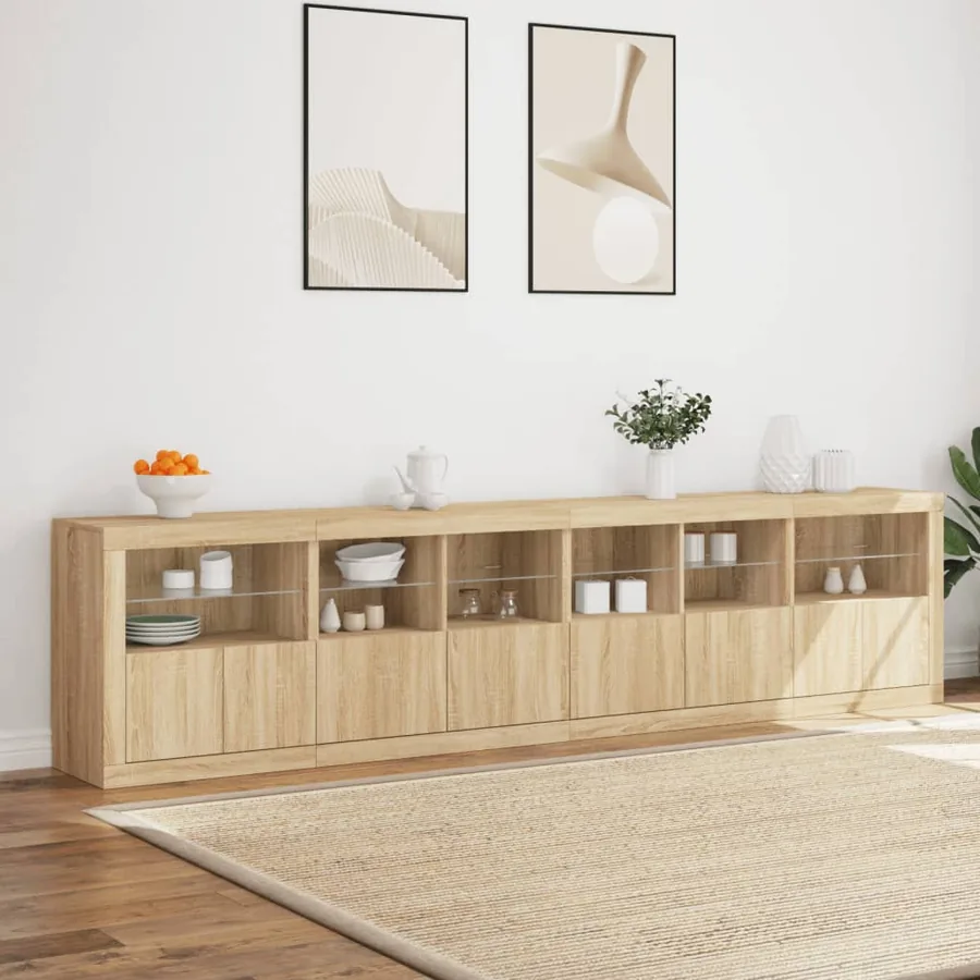 Buffet avec lumières LED chêne sonoma 283x37x67 cm - 4