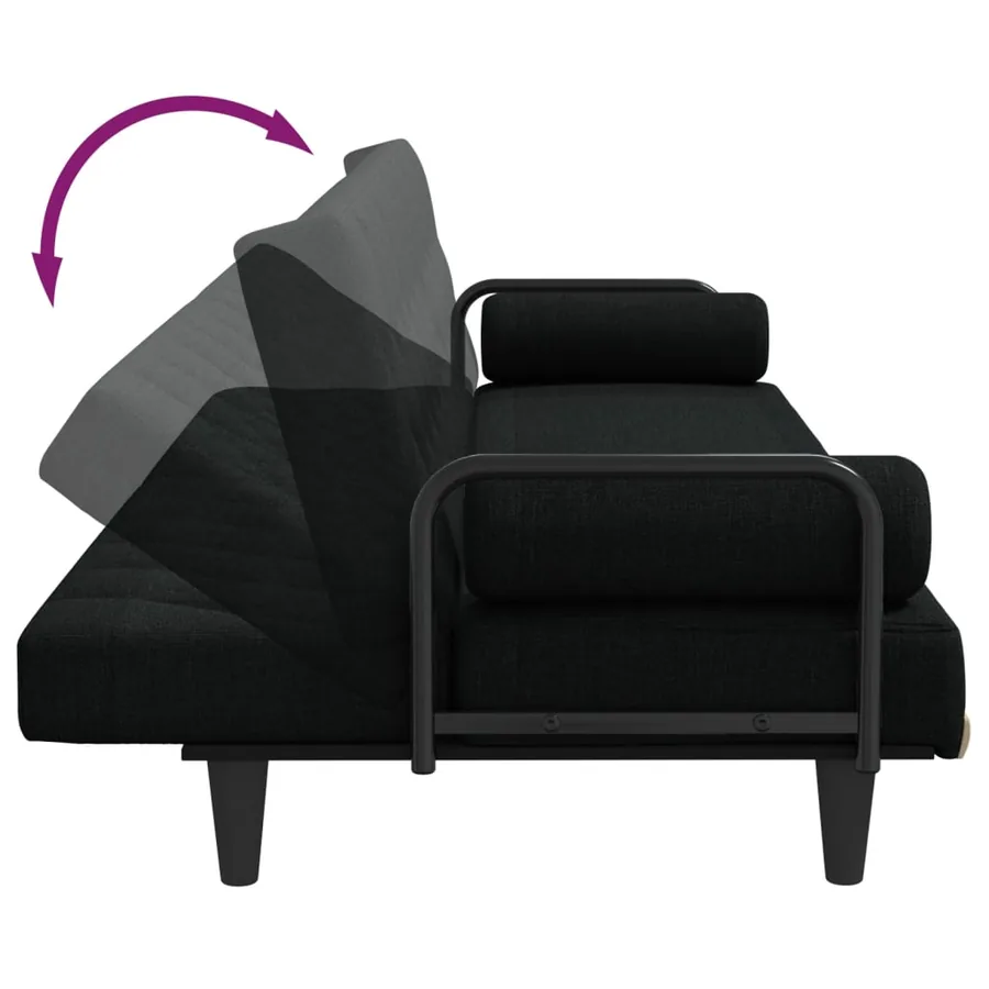Canapé-lit avec accoudoirs noir tissu - 9