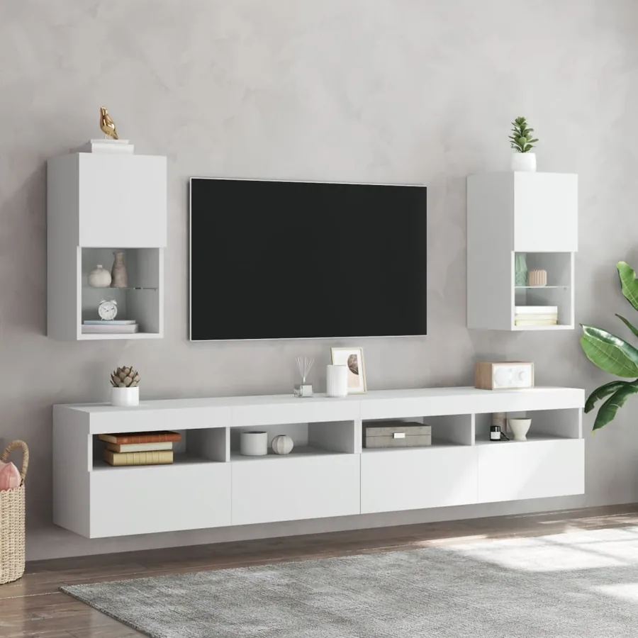 Meubles TV avec lumières LED 2 pcs blanc 30,5x30x60 cm - 3