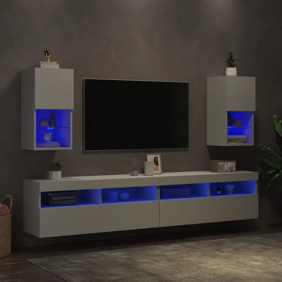 Meubles TV avec lumières LED 2 pcs blanc 30,5x30x60 cm - 4