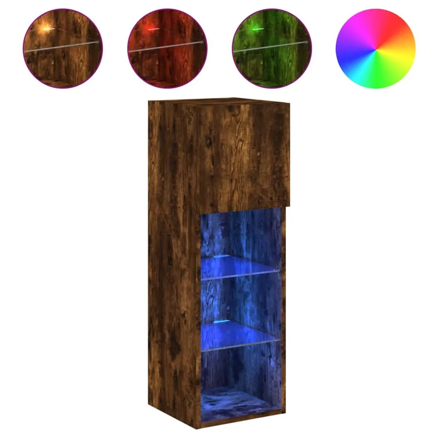 Meuble TV avec lumières LED chêne fumé 30,5x30x90 cm - 2