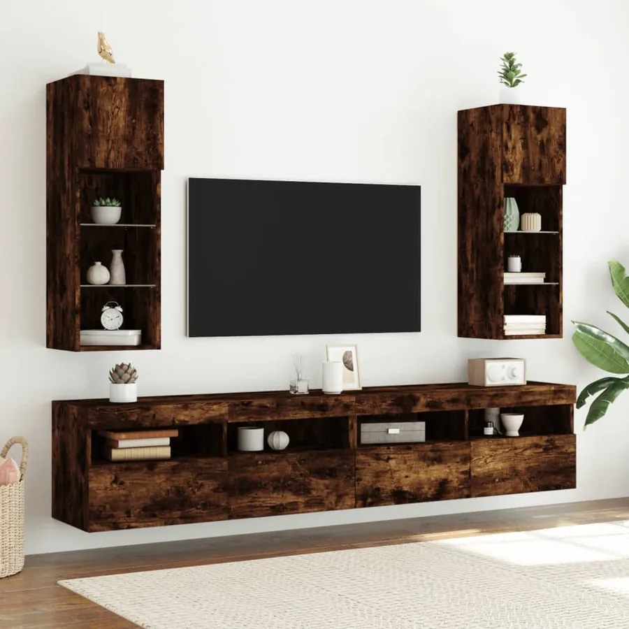 Meuble TV avec lumières LED chêne fumé 30,5x30x90 cm - 3
