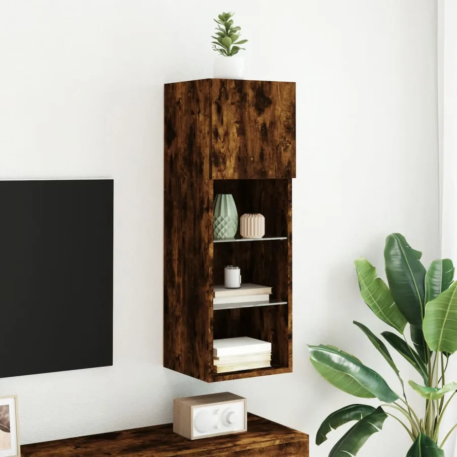 Meuble TV avec lumières LED chêne fumé 30,5x30x90 cm - 4