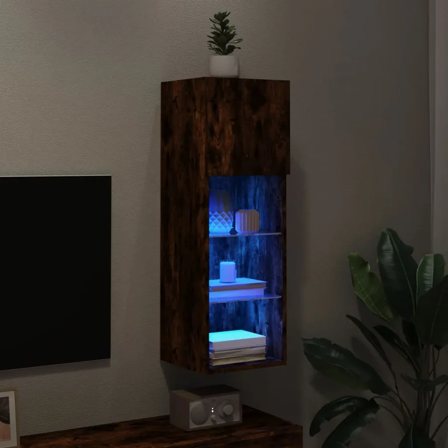 Meuble TV avec lumières LED chêne fumé 30,5x30x90 cm - 5