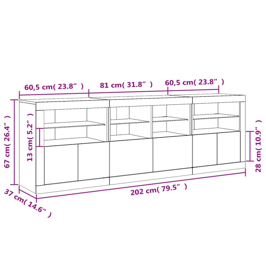 Buffet avec lumières LED chêne sonoma 202x37x67 cm - 18
