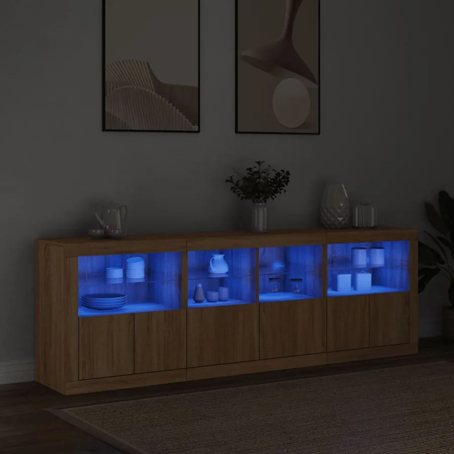 Buffet avec lumières LED chêne sonoma 202x37x67 cm - 3