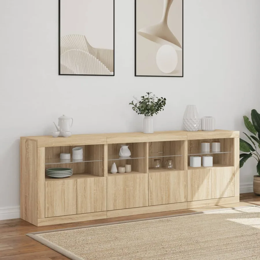 Buffet avec lumières LED chêne sonoma 202x37x67 cm - 4