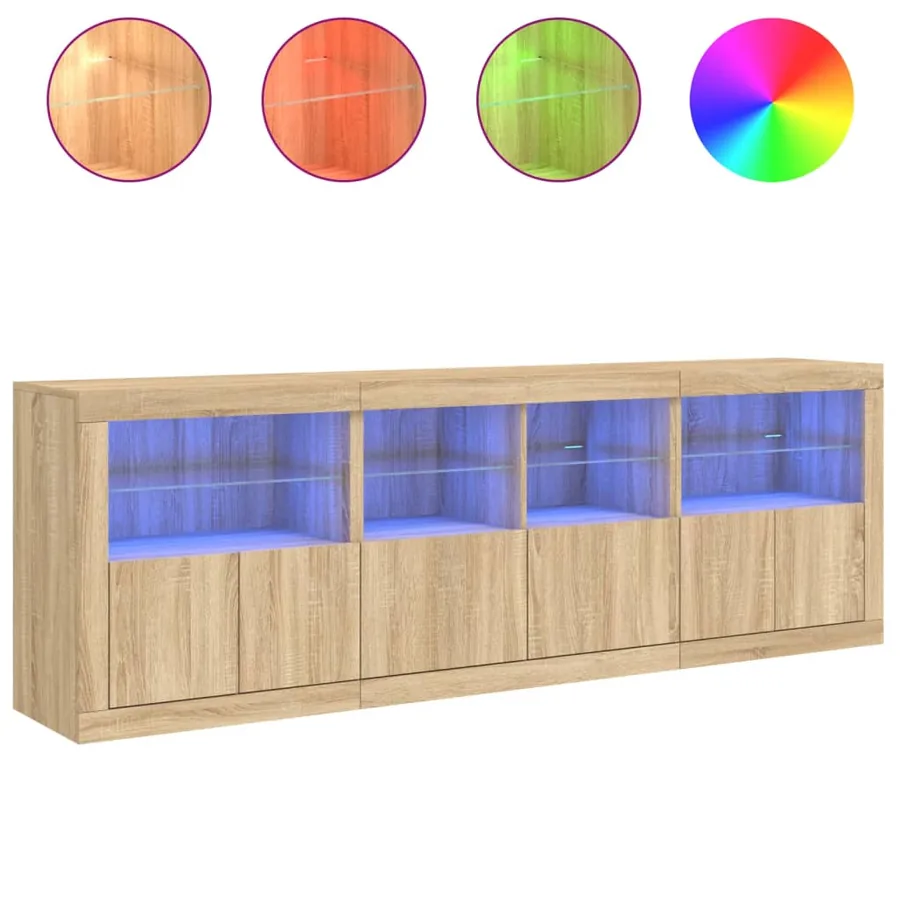 Buffet avec lumières LED chêne sonoma 202x37x67 cm - 5