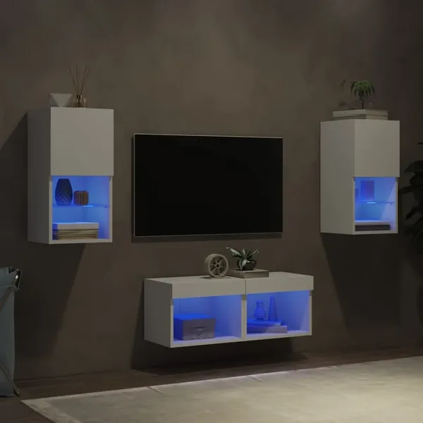 Meuble TV muraux 4 pcs avec lumières LED blanc