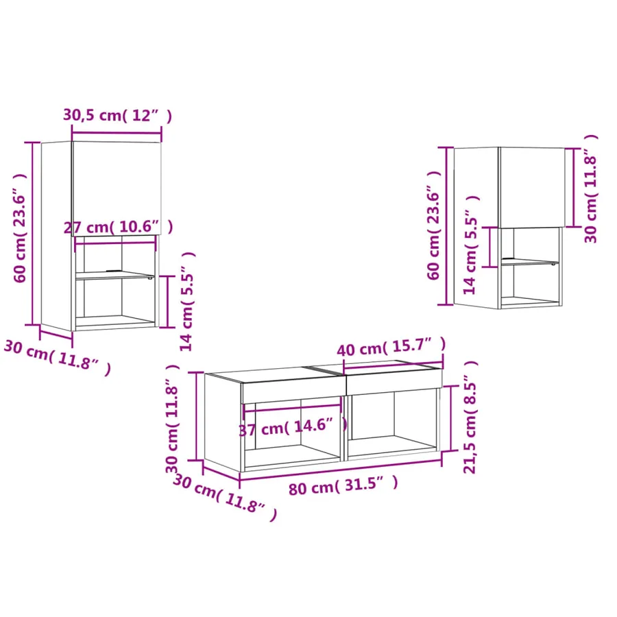 Meuble TV muraux 4 pcs avec lumières LED blanc - 18