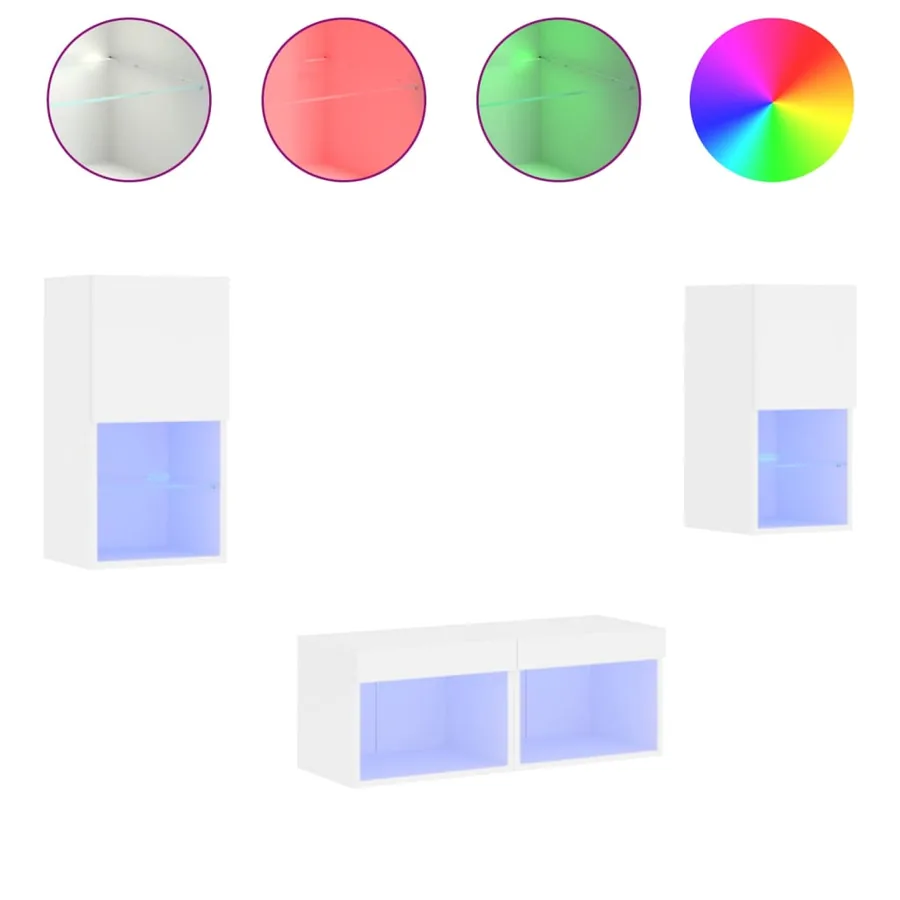 Meuble TV muraux 4 pcs avec lumières LED blanc - 2