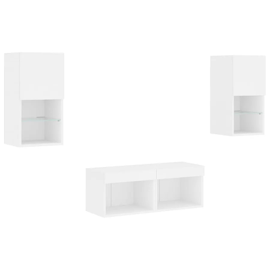 Meuble TV muraux 4 pcs avec lumières LED blanc - 3