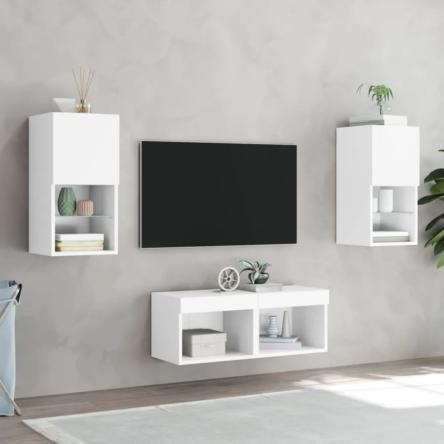 Meuble TV muraux 4 pcs avec lumières LED blanc - 4