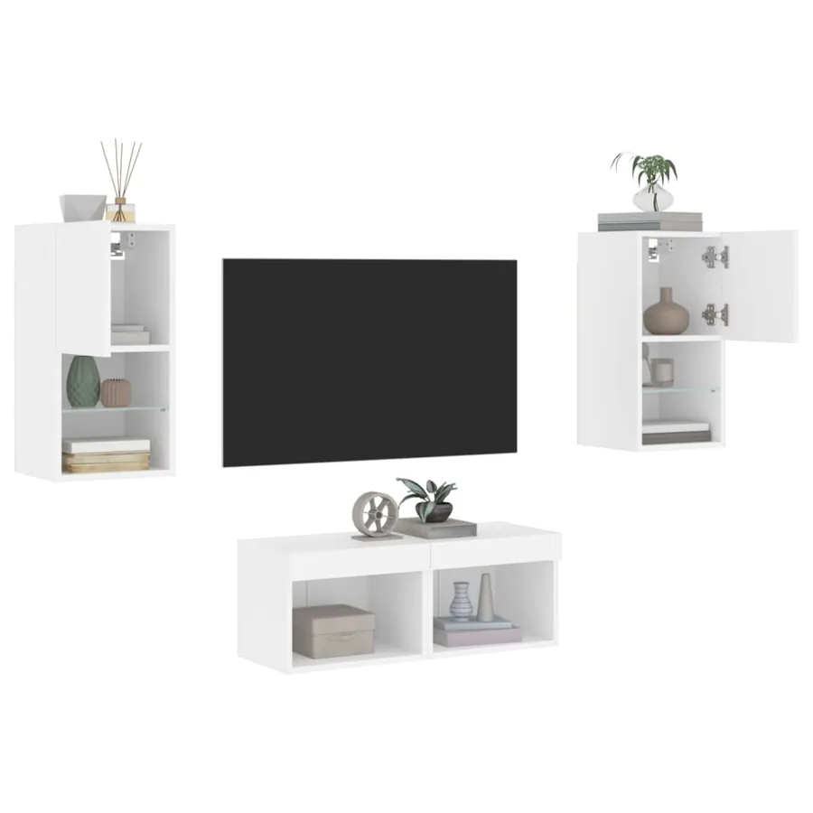 Meuble TV muraux 4 pcs avec lumières LED blanc - 5