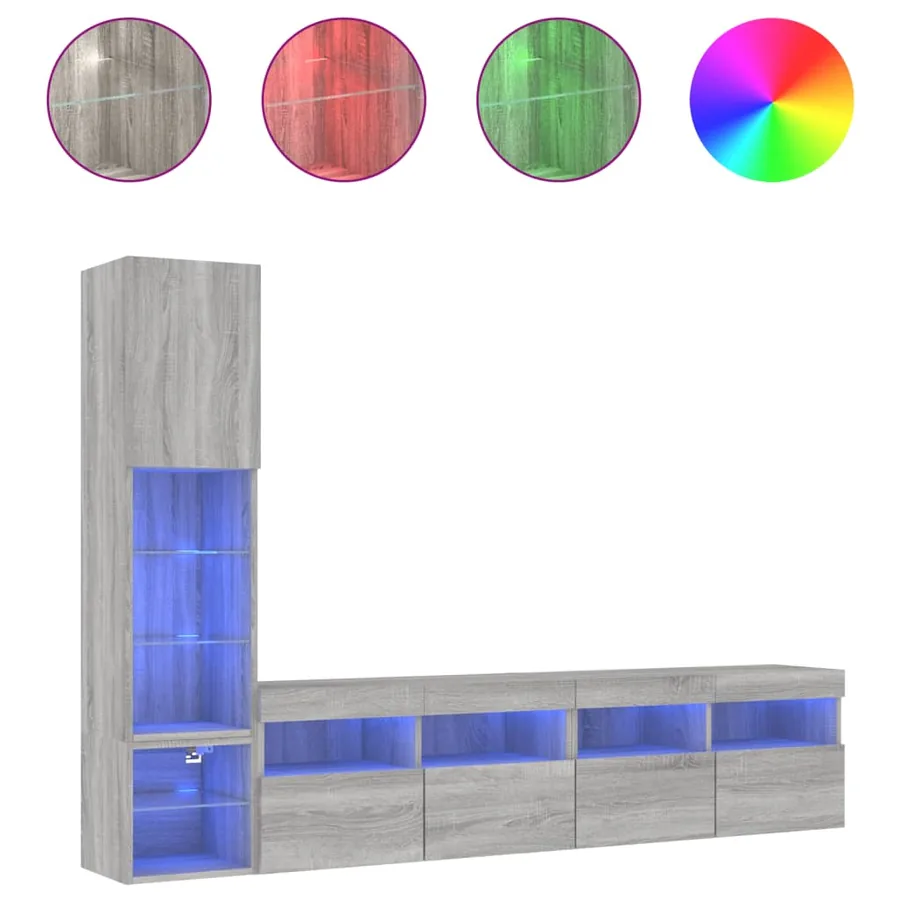 Unités murales TV avec LED 4 pcs gris sonoma bois d'ingénierie - 2
