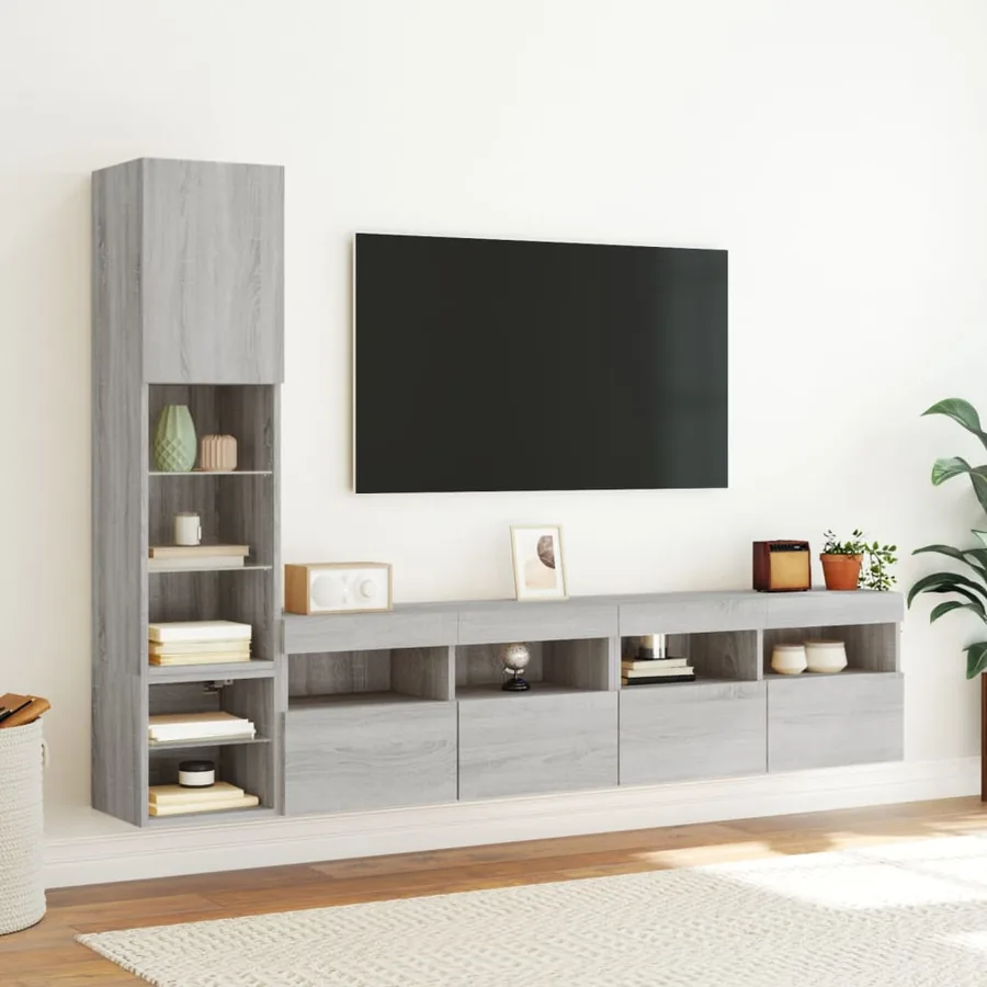 Unités murales TV avec LED 4 pcs gris sonoma bois d'ingénierie - 3