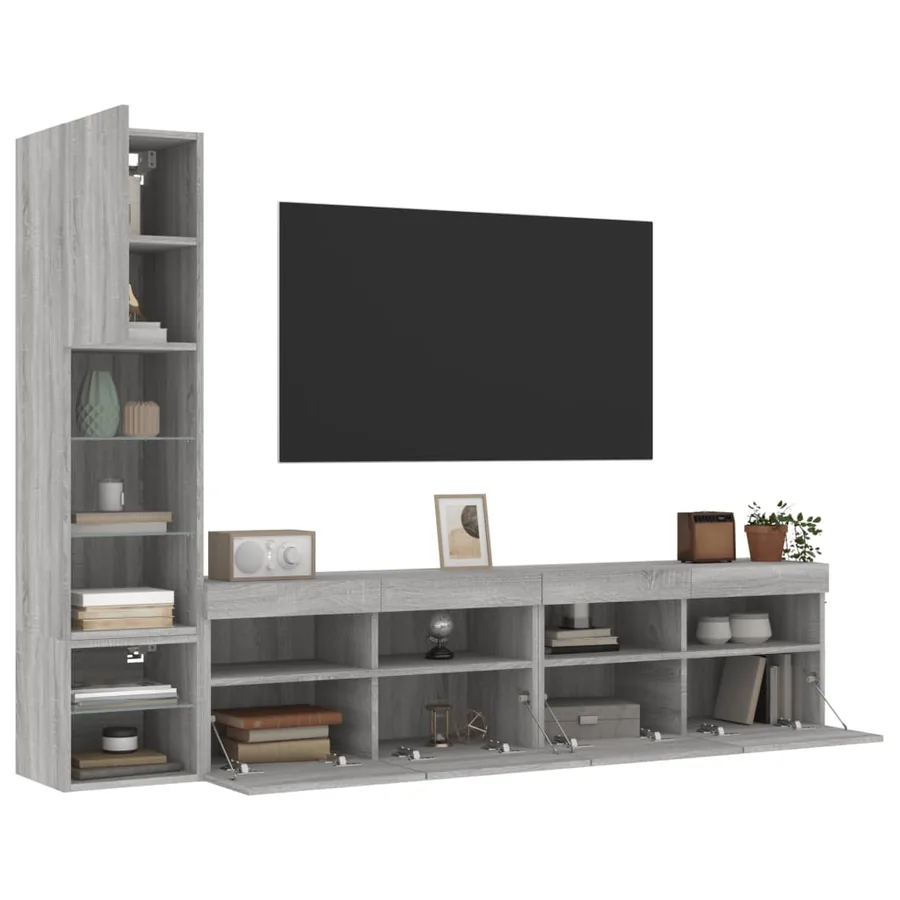 Unités murales TV avec LED 4 pcs gris sonoma bois d'ingénierie - 4