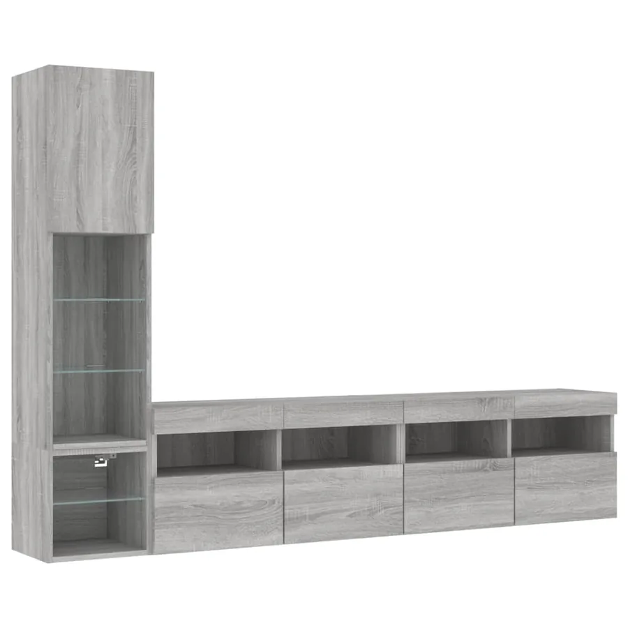 Unités murales TV avec LED 4 pcs gris sonoma bois d'ingénierie - 5