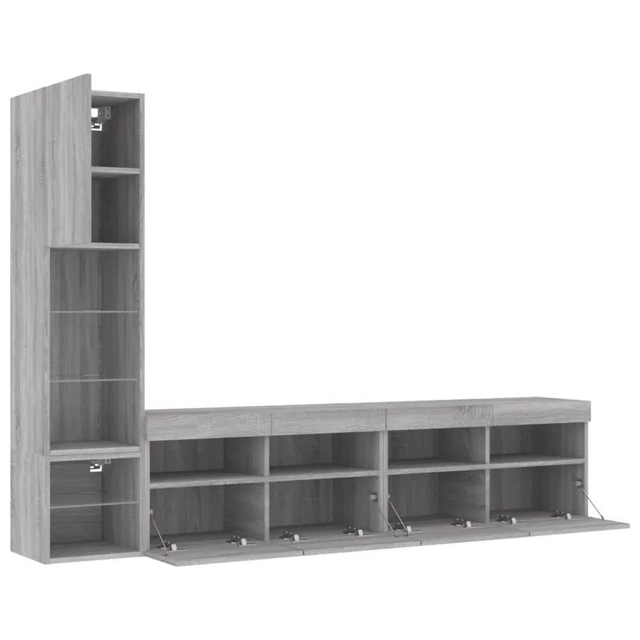 Unités murales TV avec LED 4 pcs gris sonoma bois d'ingénierie - 6