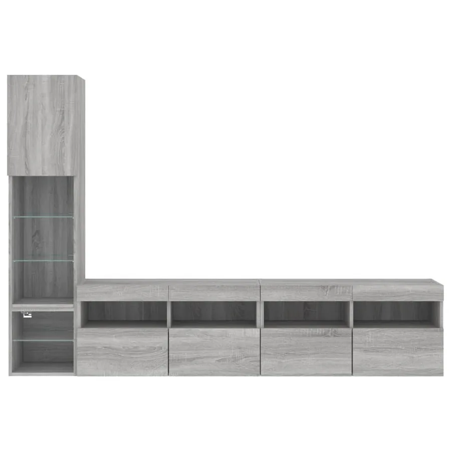 Unités murales TV avec LED 4 pcs gris sonoma bois d'ingénierie - 7