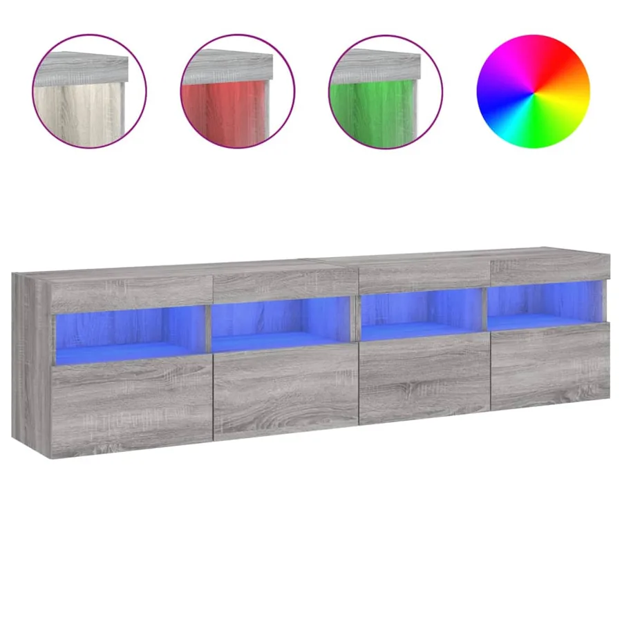 Meubles TV muraux et lumières LED 2pcs sonoma gris 80x30x40 cm - 2