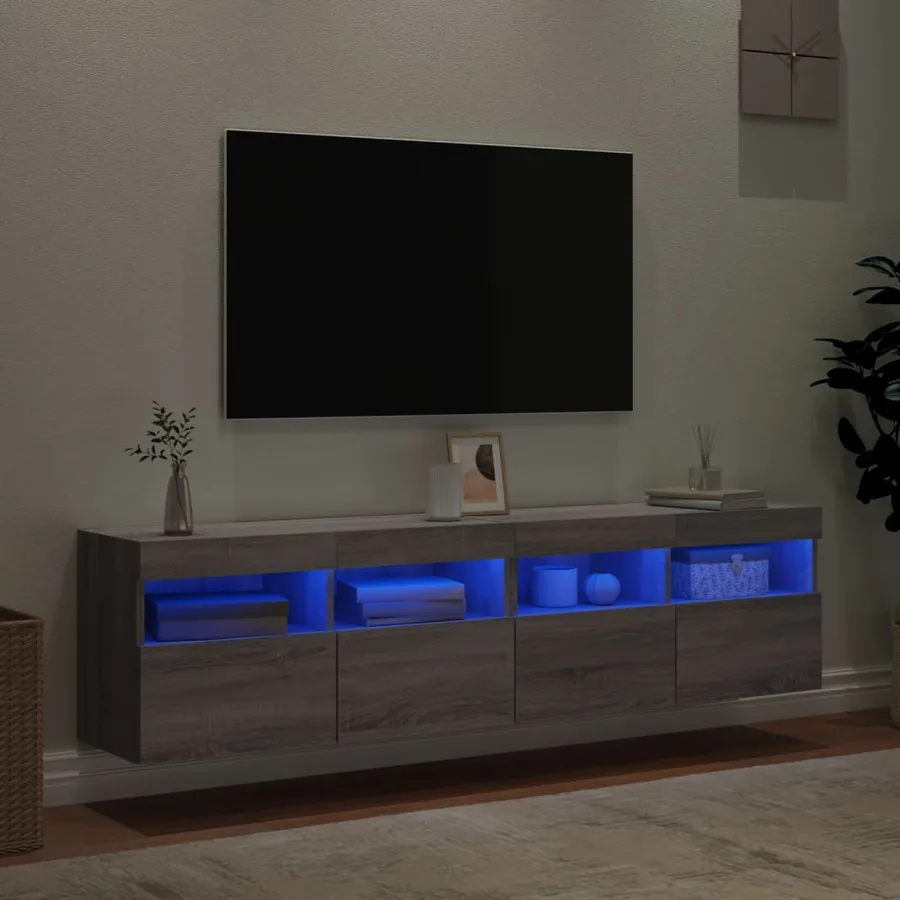 Meubles TV muraux et lumières LED 2pcs sonoma gris 80x30x40 cm - 4
