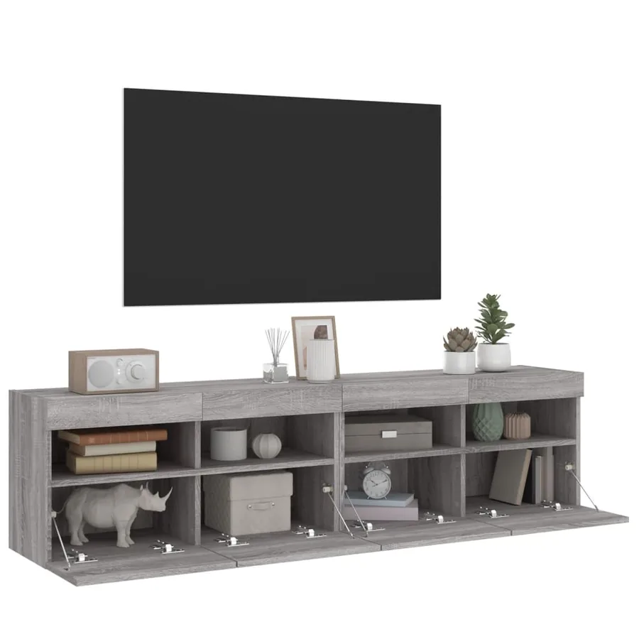 Meubles TV muraux et lumières LED 2pcs sonoma gris 80x30x40 cm - 6