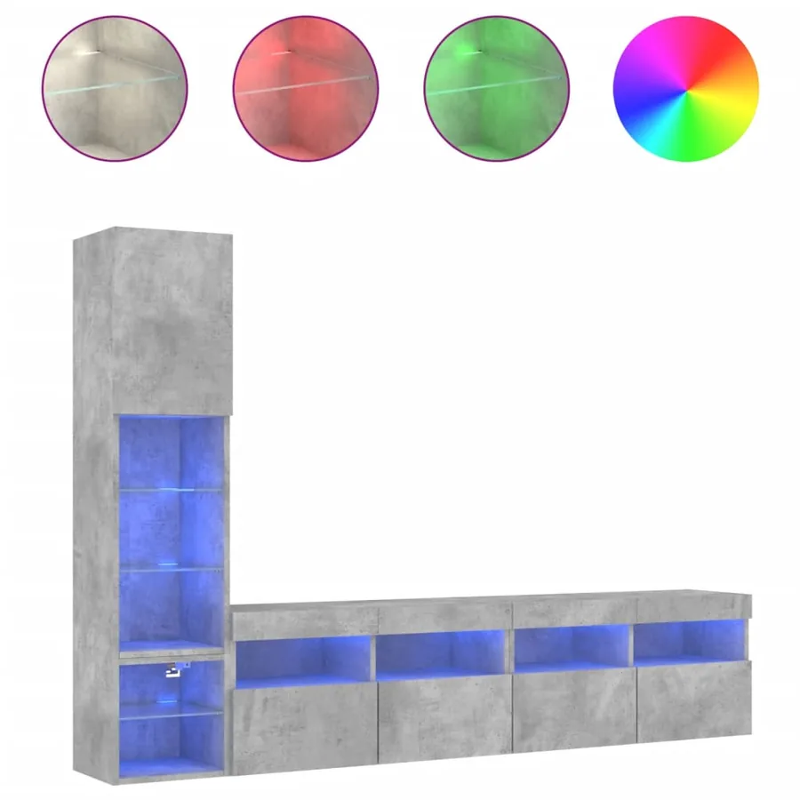 Unités murales TV avec LED 4 pcs gris béton bois d'ingénierie - 2