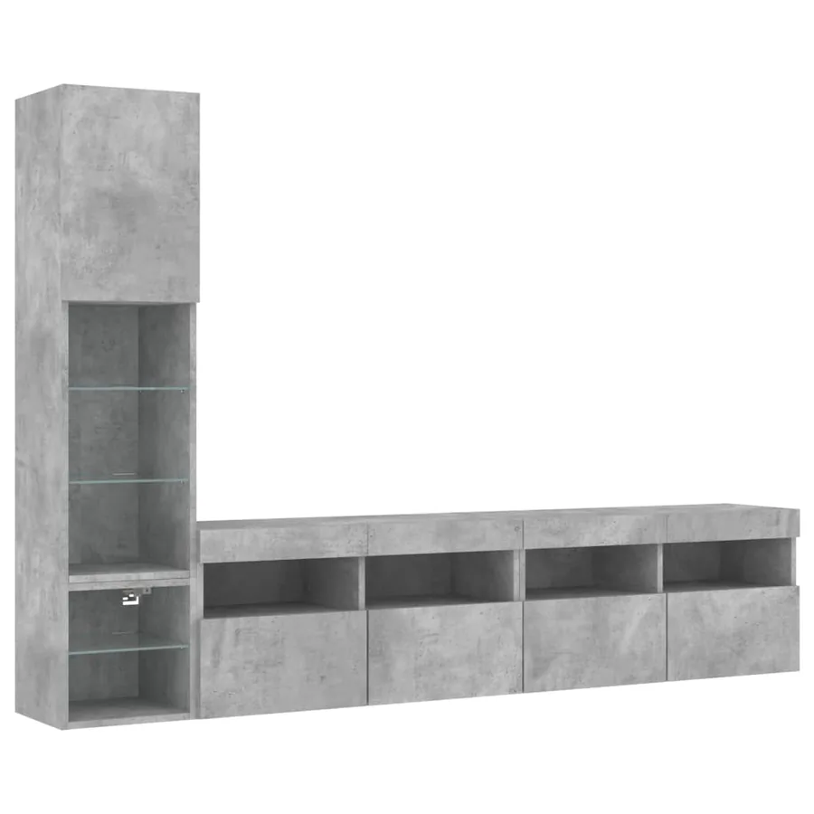 Unités murales TV avec LED 4 pcs gris béton bois d'ingénierie - 3