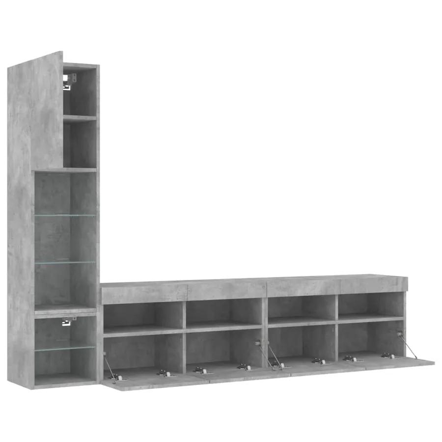 Unités murales TV avec LED 4 pcs gris béton bois d'ingénierie - 6
