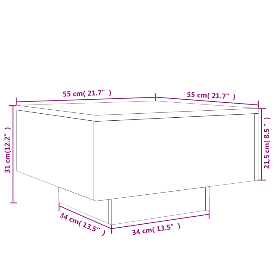 Table basse avec lumières LED blanc 55x55x31 cm - 15
