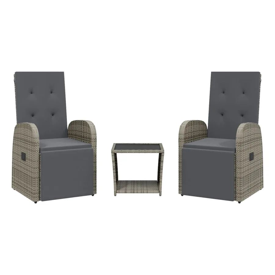 Ensemble à manger de jardin 3 pcs coussins gris résine tressée - 2