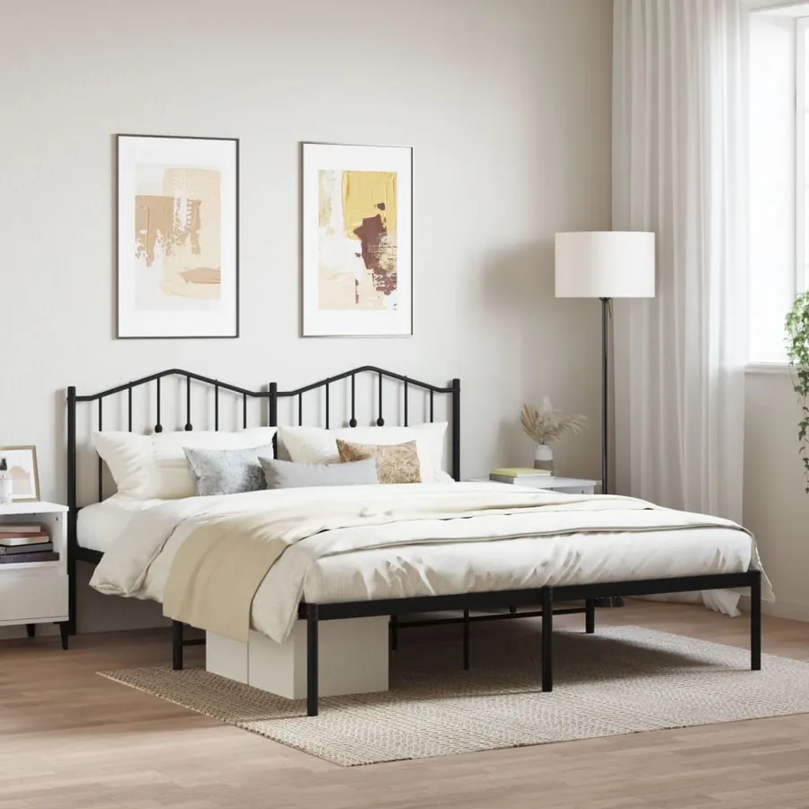Cadre de lit métal sans matelas et tête de lit noir 160x200 cm