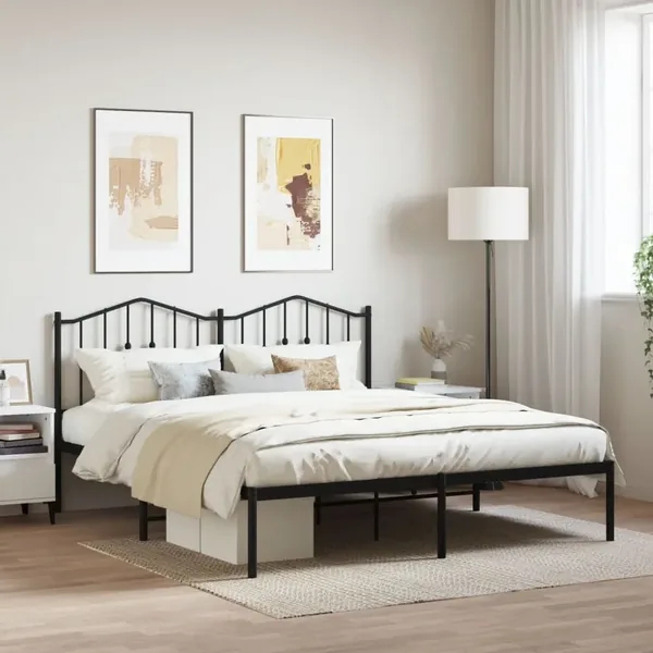 Cadre de lit métal sans matelas et tête de lit noir 160x200 cm