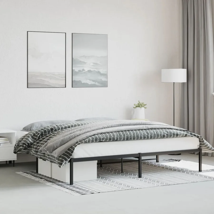 Cadre de lit métal sans matelas noir 200x200 cm
