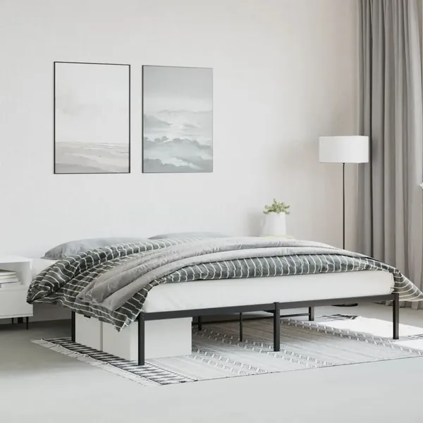 Cadre de lit métal sans matelas noir 200x200 cm