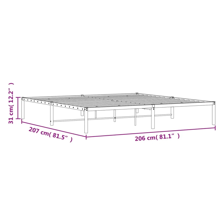 Cadre de lit métal sans matelas noir 200x200 cm - 9