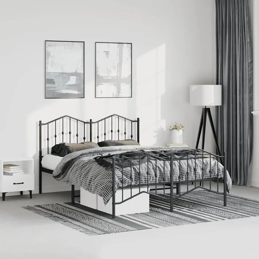 Cadre de lit métal sans matelas avec pied de lit noir 150x200cm