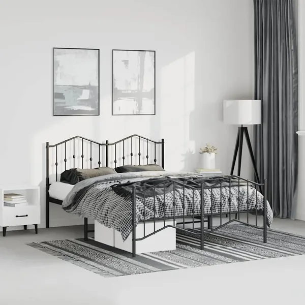 Cadre de lit métal sans matelas avec pied de lit noir 150x200cm